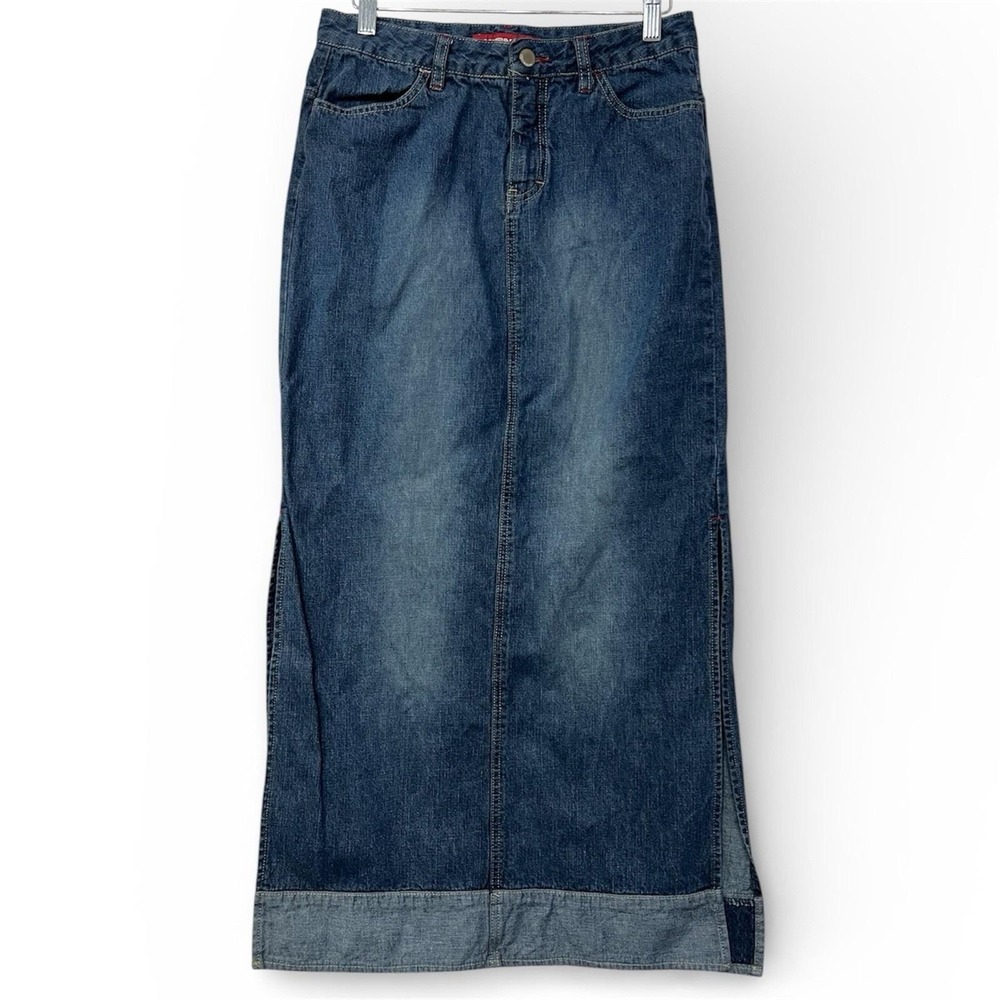 Vtg 90s‎ Y2K Unionbay Denim Maxi Skirt Sz 5 Blue Jean Side Slits Grunge Cottage